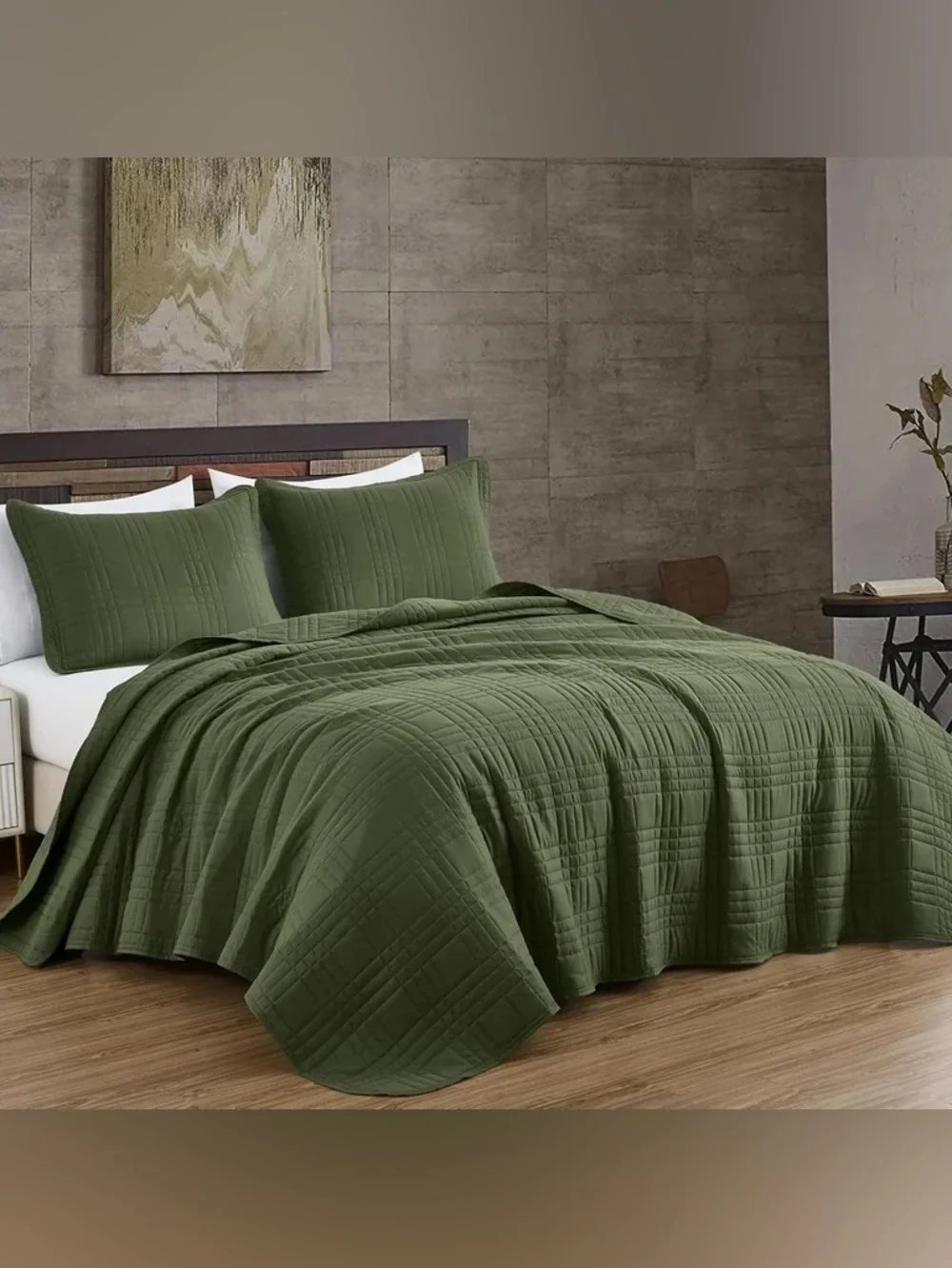 Olive Green king 3 piece Quilted Bedspread Set
